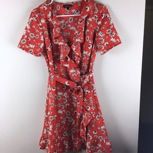 Topshop Red Floral Wrap Dress